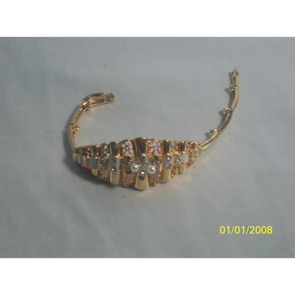 Tri color gold silver 4pc necklace set, wedding MOB bridal prom party necklace - Picture 4 of 9